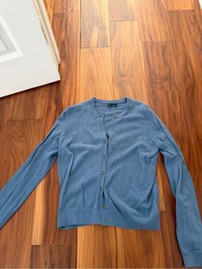 GAP Dusty Blue Button-Front Crewneck Cardigan